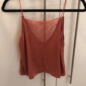 Brand new silk tank with lace detail